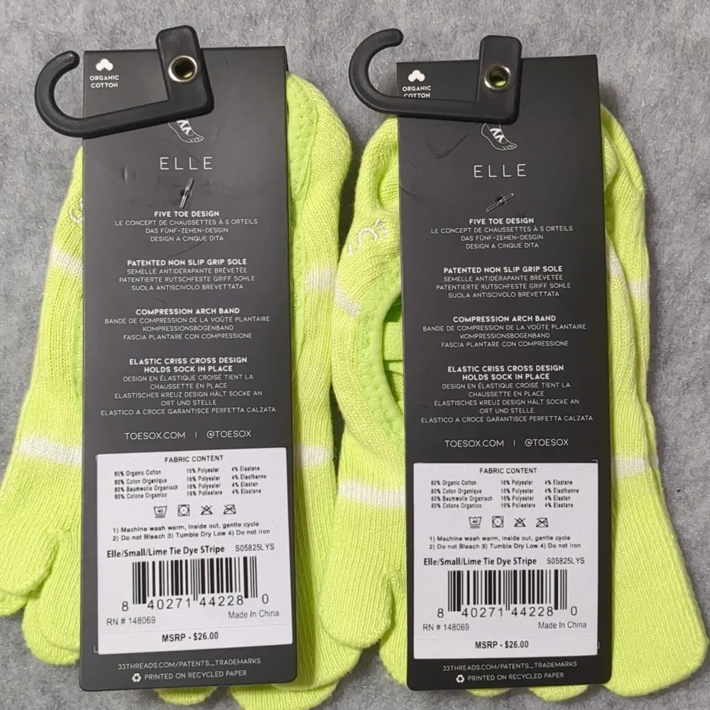 Toesox Lot Of 2 Full Toe Elle Pride Grip Women's Socks Size Small (6-8)